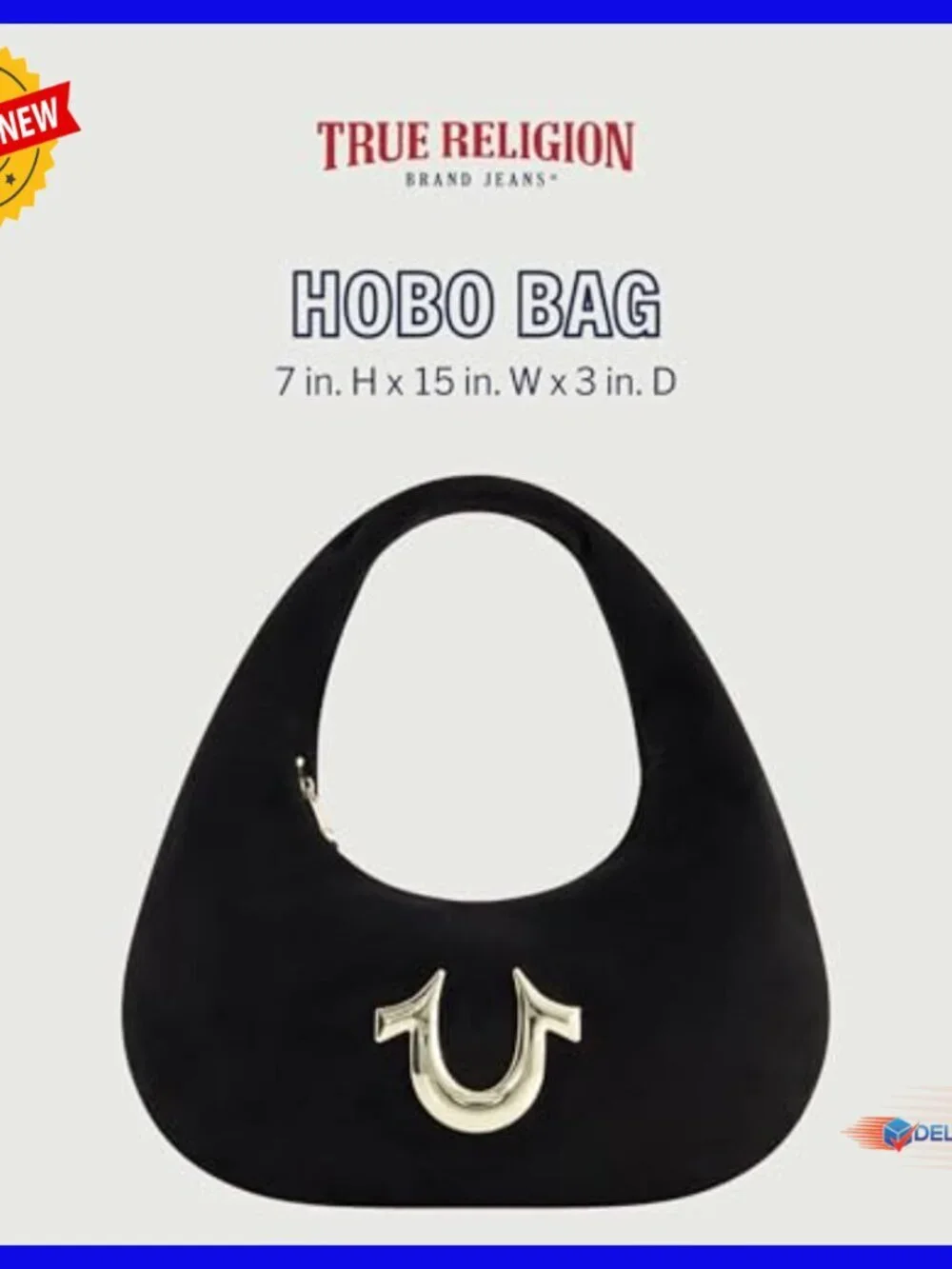Lightweight Hobo Shoulder Bag with Zipper Compartment, 15x7 Inches